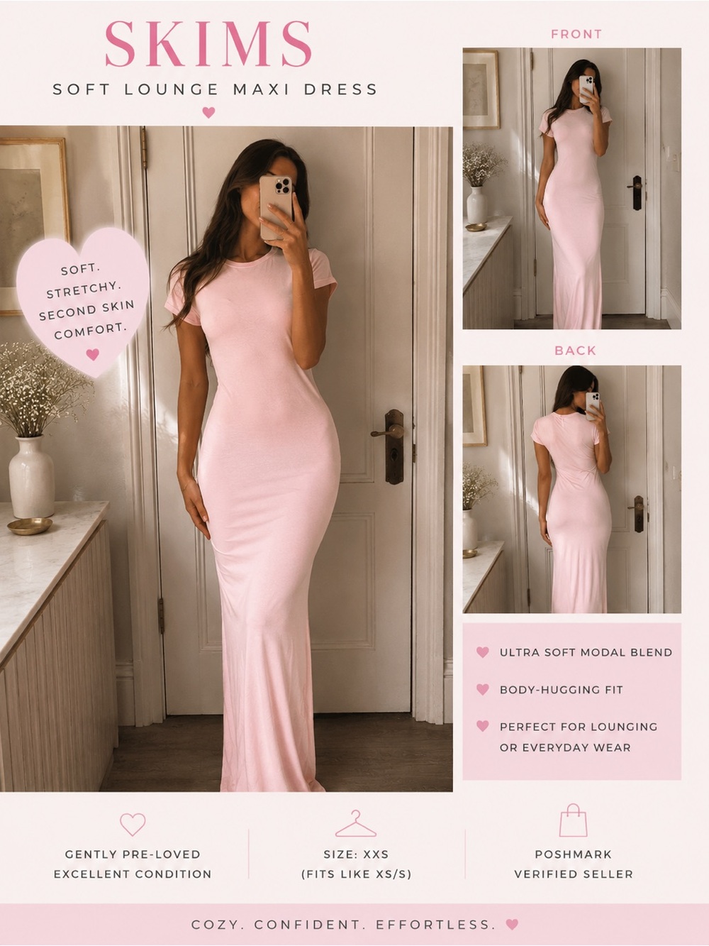 SKIMS Vintage T Shirt Soft Lounge  Long Dress in Blush Pale Pink size xs